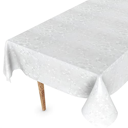 Wachstuchtischdecke Wachstischdecke Tischdecke abwaschbar Gartentischdecke Wachstuch Eckig rund oval 350 x 140cm Schnittkante Weiß Blumen Reliefdruck
