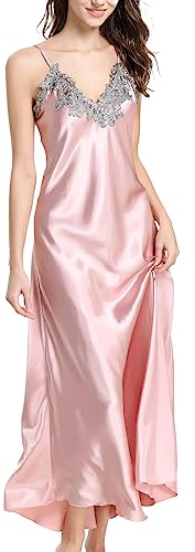 Bunanphy Damen Lange Satin Chemises Nachtwäsche High Split Sexy Seidig Nachthemd Negligee Nachthemden