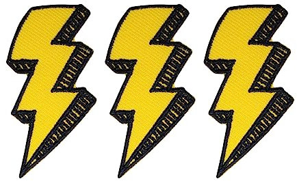 Octory 3 PCS Thunderbolt Flash Storm Lightning Iron On Patches for Clothing Saw On/Iron On Embroidered Patch Applique for Jeans, Hats, Bags (Yellow)