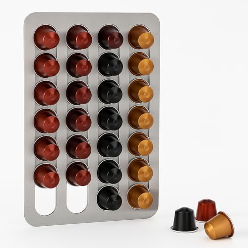 Premium Stainless Steel Adhesive Coffee Pod Holder | Original Line Standard Pods | Easy Installation | Kitchen Organiser | Space-Saving Solution for Coffee Lovers - Stick on the Wall! - Holds 40 Pods