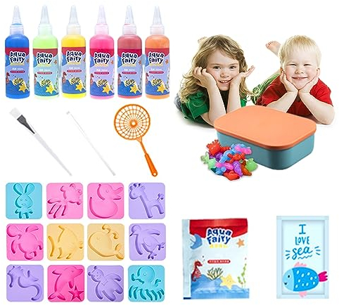 Balakaka Aqua Gelz Set avec 6 Bouteilles de Gel Coloré,Jouet en Gel d'eau avec Moule, Colorés DIY Gels Magiques 3D CréAtifs pour Enfants 3+ Cadeau