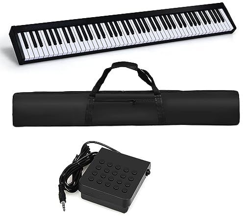 GYMAX 88 Keys Digital Piano, Portable Keyboard Piano with Bluetooth, MP3/USB/MIDI, Sustain Pedal & Carrying Bag, Full-size Electronic Keyboard for Beginners Kids Adult