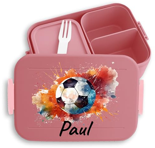 Kinder Bento Box Midi für Mepal Bentobox - Fußball - Brotbox Fussball Jungs Lunchbox Fußballer Jungen Vesperdose Schule I - 900 ml - Rosa - brotzeitdose kindergarten junge fusball geschenke kind