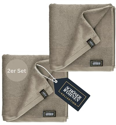 SCHÖNER WOHNEN Handtücher 70x140 Dunkelbeige - Frottee Handtücher Set 2er Pack - Handtuch Baumwolle Öko-Tex - groß, weich - Bad, Baby, Kinder & Fitnessstudio - schnelltrocknend - Gym Handtuch