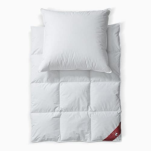 RIBECO GERMANY Daunenbettdecke Johanna 155x220 cm & Kopfkissen 80x80 cm im 2er Set –Daunendecke & Kopfkissen aus Federn & Daunen, allergikerfreundlich, Made in Germany, Wärmeklasse: extrawarm
