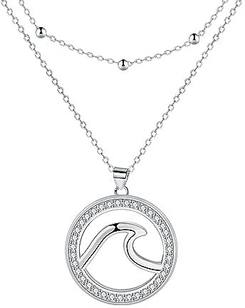 Micory Damen Kette Surfer Welle Anhänger aus 925 Sterling Silver echt Silber, Geburtstag Freundschaft Paar Geschenke
