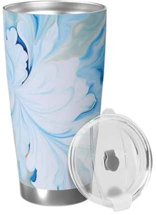 EVANEM 20 oz Tumbler with Lid blue and white Print Insulated Tumbler Stainless Steel Insulated Cup Reusable Car Cup Coffee Mug for Travel Insulated Travel Cup Car Thermal Cup Drink Cup for Hot Cold
