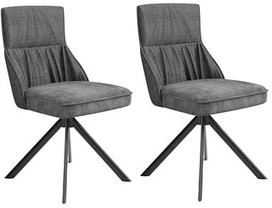 byLIVING Esszimmerstuhl California / 2er Set/Polsterstuhl 180° drehbar/Rücken Stoff anthrazit/Sitz Vintage-Velvet anthrazit mit Keder/Gestell Metall schwarz/Küchenstuhl/B 50, H 89, T 56 cm