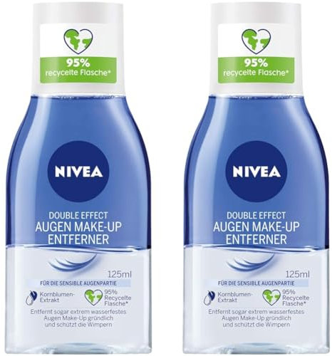 NIVEA Double Effect Augen Make-Up Entferner (125 ml), Make-Up Entferner für die sensible Augenpartie, Gesichtsreiniger entfernt extrem wasserfestes Make-Up (Packung mit 2)
