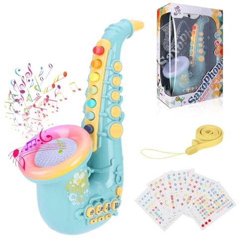 Coikes Spielzeug Saxophon für Kinder Plastic 8 Note mit Musik Musikinstrumenten Frühes Lernspielzeug Tragbares Kinder Saxophon Spielzeug für Babys Jungen Mädchen (Blau)