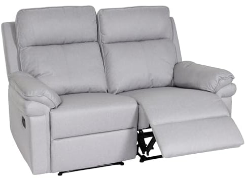 2er Kinosessel HWC-L94, Relaxsessel Fernsehsessel mit Armlehne, Liegefunktion Nosagfederung Stoff/Textil - hellgrau