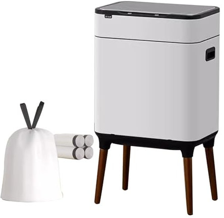 BcoMfy Trash Can Bin Stainless Steel Mobile Induction Trash Can With Legs, Soft Cover, Ultra-thin Kitchen Garbage Can Large Capacity Rechargeable (Color : White, Size : 20L (5.3 Gallons))