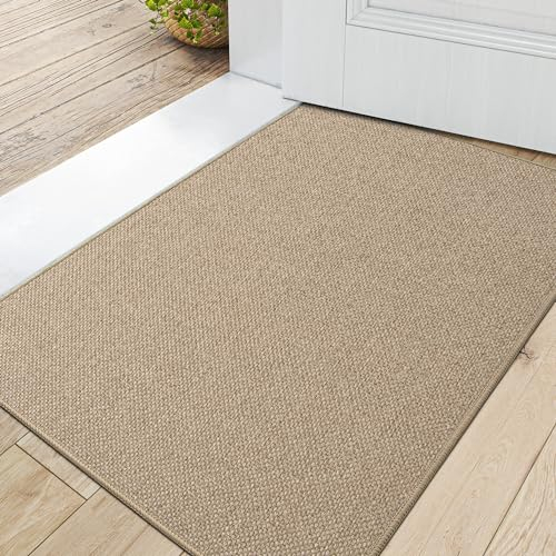 DEXI Fußmatte Innen 60 x 90cm, rutschfest Schmutzfangmatte, waschbar Fussmatte, Dünne Eingangstürmatte, Strapazierfähige Türmatte für Innenbereich, Beige