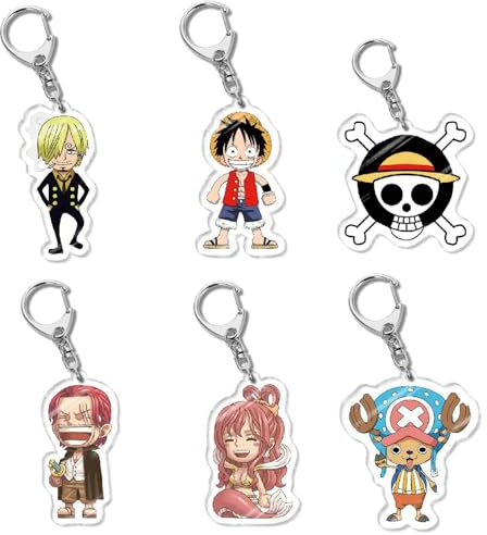 One Piece Schlüsselanhänger, One Piece Anhänger, 6PS Anime Schlüsselanhänger, Ruffy Chopper Schlüsselanhänger, One Piece Merch, Schlüssel Anhänger Personalisiert, Keychain Geschenke für Anime Fans