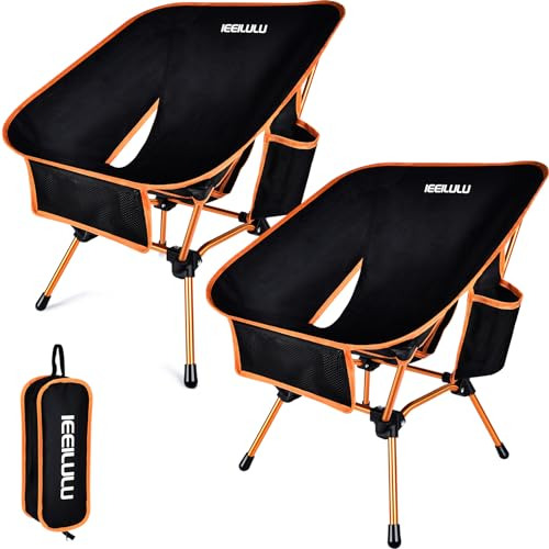 JONRRYIN Silla Camping, Silla Camping Plegable Portátil Silla Playa Plegable Ultraligera Silla Playa Mochila con Bolsillos Laterales Tres y Panel Trasero Sólido para Exterior, Camping (2, Naranja)