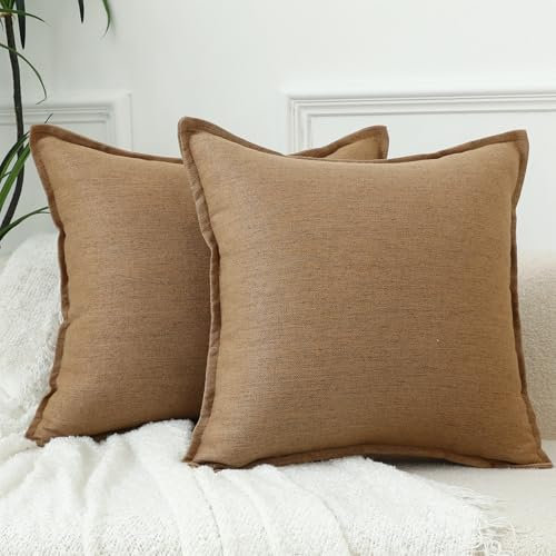 LIGICKY 2er Set Neutrales Leinen Kissenbezug 50x50 cm Khaki Dekorative Kissenhülle Zierkissenbezüge Rustikales Bauernhaus Boho Wohnkultur Kissenbezüge Sofakissen für Wohnzimmer Couch Auto