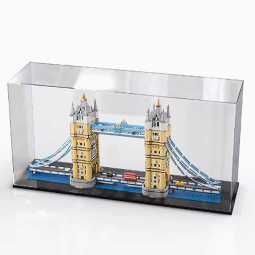 HAIWENFEIQI Acryl-Vitrine für Lego London Bridge 10214, transparente staubdichte Vitrine, 106,9 x 30 x 0,3 cm, klar mit gelben Akzenten