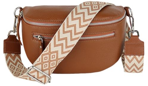 MIRROSI® Damen Bauchtasche Umhängetasche 27x14,5x8cm Damen, Made in Italy, aus Echtleder Tasche Echtes Leder, Brusttasche, Crossbody Bag,Bohemian Style (1 Tasche 2 Gurte)