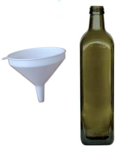 12 Bottiglie Per Olio E Liquore 750 ml con imbuto travaso - Bottiglia Marasca Quadre per olio Vuote In Vetro Scuro Uvag con Dosatore Olio Salvagoccia e Tappo Ermetico - Made In Italy