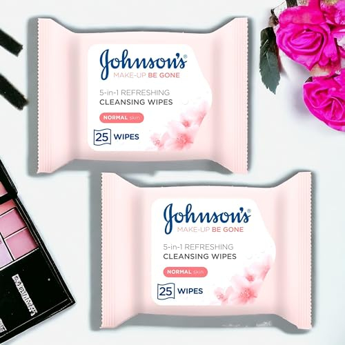Refreshing Facial Wipes 2 PACK (25 x 2) 50 Wipes - For Normal Skin Cleansing, For Waterproof Mascara, For smooth Skin with Spring flower Fragrance - Makeup Be Gone