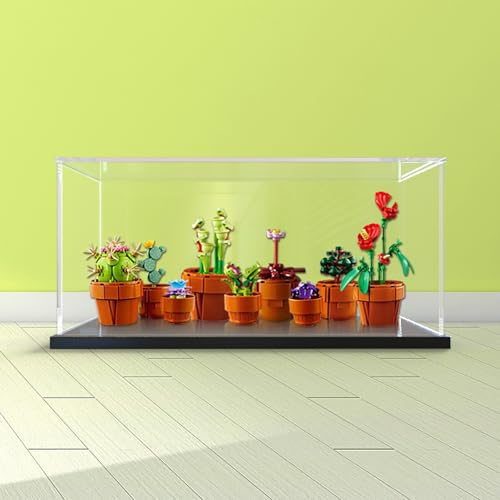 Acrylic Display Case for Lego 10329 Tiny Plant Potting, Building Block Model Storage Transparent Dustproof Display Box - 45x20x20cm - Display Box Only - Gift Idea - Customizable (Black)