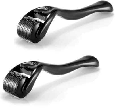 Fleymu Pack de 2 rodillos derma 0.5 mm y 0.75 mm microneedling roller derma roller rodillo para la barba rodillo para la caída del cabello micro agujas para el cuidado de la piel y el cabello