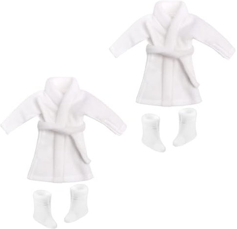 2 Stück Weihnachtselfen Bademantel Weiß, Bademantel für Elfenpuppen mit 2 Stück Socke,Elfen Puppen Kleidungszubehör, für Puppendekorationen Zubehör