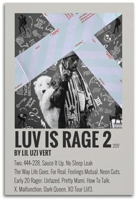 VQIGGTSS Luv Is Rage 2 Lil Uzi Vert Albumcover-Poster, Leinwand, Wandkunst für Schlafzimmer und Teenager-Hausdekoration, 30 x 45 cm, ungerahmter Stil