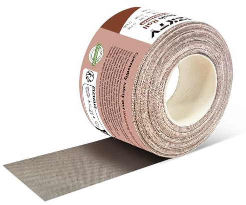 GZKTY Rollo de papel de lija de malla, 70 mm x 10 m, grano P120, colocación con lijadora manual de 70 mm de ancho, rejilla abrasiva para madera, metal y pared