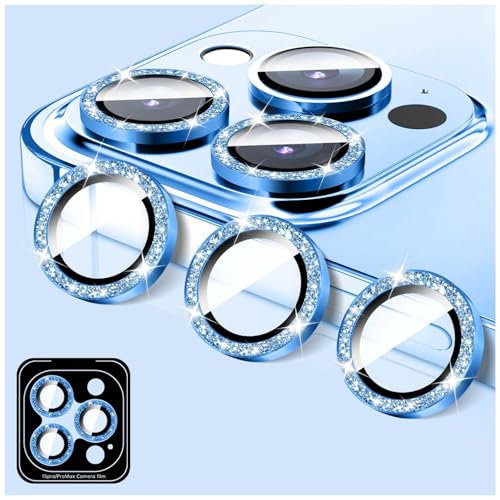 LucBuy Protecteur D'objectif D'appareil Photo pour iPhone 12 Pro Max, Coque D'appareil Photo en Verre Trempé 9H Pailleté, Anneaux Métalliques Individuels à Alignement Automatique