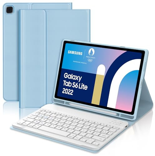IVEOPPE Coque Clavier Samsung Tab S6 Lite, Détachable AZERTY Français Clavier Étui pour Samsung Galaxy Tab S6 Lite 10.4 2024/2022/2020, Bleu Ciel