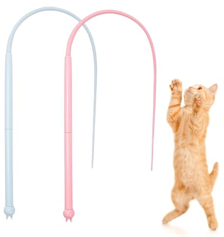 VOHESEA Cat Angel Long, 2 Pieces Cat Toy 77 cm Twiggle Tail Cat Angel Silicone Mouse Tail Cat Toy Indoor Cat Play Exercises Twiggle Tail Teaser Cat Toy (Pink + Blue)