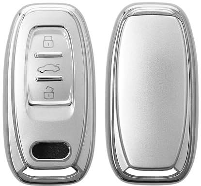 kwmobile Schlüsselhülle für Audi A6 A7 A8 Q7 Q8 3-Tasten Autoschlüssel Keyless Hülle - Autoschlüssel Schlüssel Hülle aus TPU Silikon - Schlüsselschutz Gehäuse in Silber matt