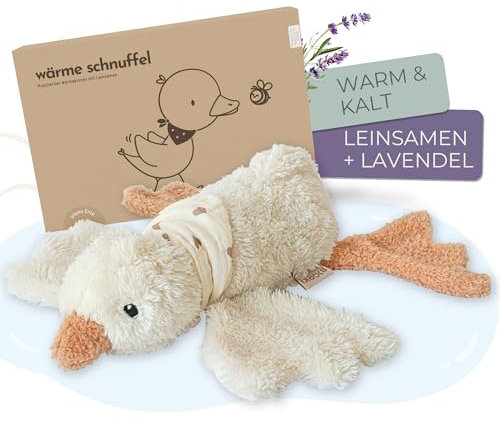 BJORKI Wärmekissen Baby & Kinder - Kuscheltier Wärmekissen mit Leinsamen Füllung für die Mikrowelle - Perfekt als Schlummer Kuscheltier und beruhigendes Kuschelkissen für Wärme & Wohlbefinden