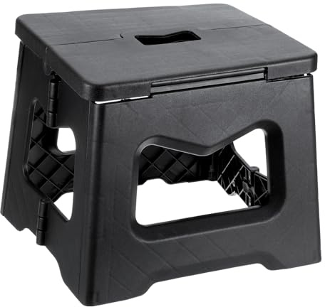 sourcing map Marchepied pliable de 20,3 cm pour adultes, capacité de 74,8 kg, tabouret antidérapant avec poignée, petit marchepied pliable, noir pour salle de bain, chambre à coucher, cuisine