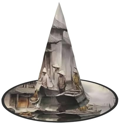 LIXLZH Chapeau imprimé peinture chinoise fournitures de fête accessoires de costume magiciens mascarade Halloween chapeau pointu
