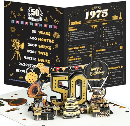 Joyoldelf 50. Geburtstagskarte, 1975 Jahrgang Geburtstag Karte, 3D Pop Up Grußkarten mit Umschlag, Vintage Geburtstag Geschenke für Mann und Frau