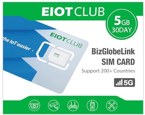 EIOTCLUB Globale SIM-Karte, 5G/4G Highspeed Prepaid Reise-SIM, 5GB 30Tage Nutzung in 200 Ländern wie USA/China/Japan/Türkei, Ohne Vertrag, NUR Daten, Aufladbar, für Handys, Router, Hotspot