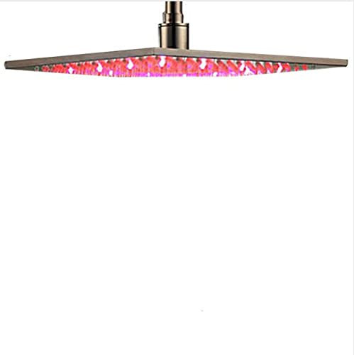 Regenduschkopf mit LED-Licht, 40,6 cm, groß, quadratisch, Messing, mit Farbwechselfunktion, gebürstetes Nickel-Finish, Schwarz