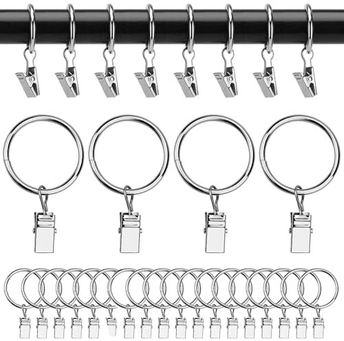 Anelli per Tende, 45 Pezzi Anelli Per Tende Con Clip, Metallico Anelli Tende, Argento Anelli Bastone Tenda Anelli Appesi, Metallo Decorativo Drappeggio Finestra Tenda Anello Ganci, per Tende e Docce
