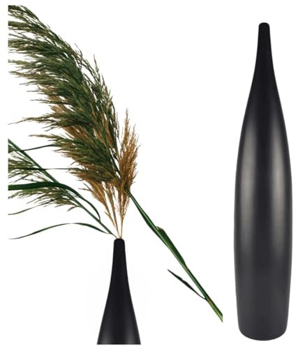 Hohe Bodenvase aus Keramik, Deko Vase für Pampasgras Trockenblumen Höhe 70 cm, Blumenvase tropfenform, Vase Dekovase (Schwarz)