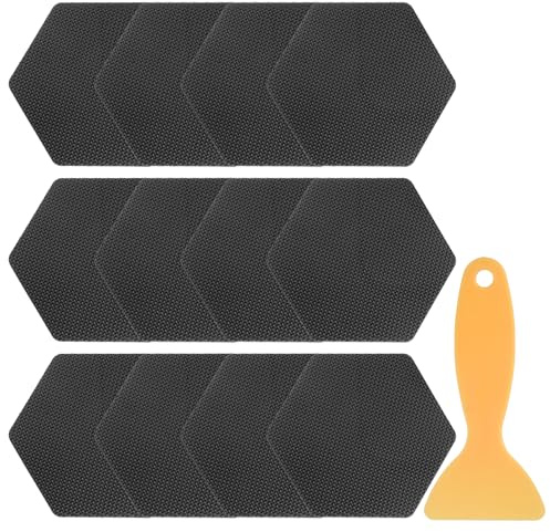 QUARKZMAN Adesivi Antiscivolo per Vasca da Bagno Set 3,15 Nero 12pz | Esagono Adesivo Pavimento Doccia PEVA Antiscivolo Adesivi, Con Raschietto, Per Bagno Cucina Gradini Piscina