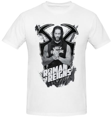 Roman and Reigns T-Shirts für Jugendliche und Erwachsene, kurzärmelig, Baumwolle, Rundhalsausschnitt, Tops, weiß, S