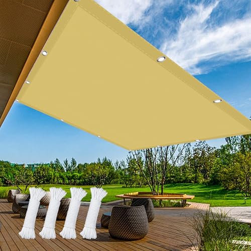 Rechteckig Sonnensegel 380 x 460 cm Reißfest Wetterfest Sonnensegel für Gartenpavillon mit Ösen Und Befestigungsseile für Balkon Terrasse, Sandgelb