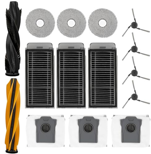 (15 pièces) X50 Ultra Pièces de rechange Pour l'aspirateur robot Dreame X50 Ultra, 2 brosses à rouleau, 4 brosses latérales, 3 sacs à poussière, 3 filtres, 3 tampons de nettoyage, kit d'accessoires