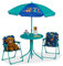 Relaxdays Camping Kindersitzgruppe, Dino Motiv, Kindersitzgarnitur mit Sonnenschirm, Klappstühlen, Tisch, Garten, türkis