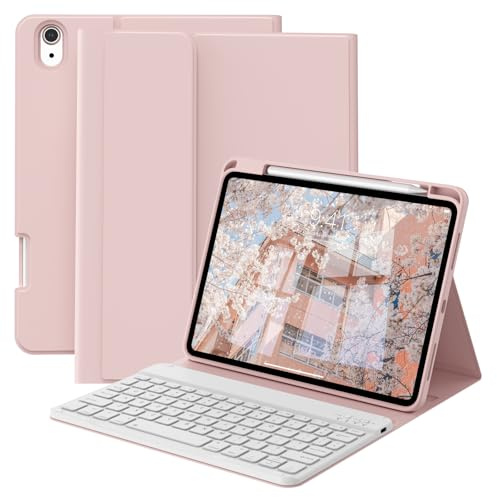 GKABXY Case with Keyboard for iPad A16 11th/10th Genration (2025/2022) | Folio Cover with Pencil Holder, Magnetically Detachable case Keyboard for iPad A16 11th/10th Gen 11/10.9, UK Layout, Pink