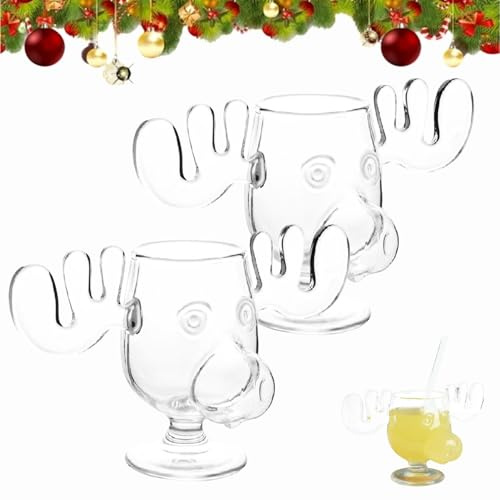 Dewppxi Weihnachtsgläser National Weihnachtsurlaub, Elch Gläser Weihnachtsglas, Kreatives Elch Weihnachtstasse, Elchgläser Christmas Vacation, Moose Mug, Urlaubsgeschenke (2 Stück)