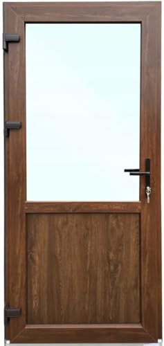 Porta di casa in plastica, 100 x 210 cm, DIN sinistra, porta d'ingresso secondaria con vetri di sicurezza, set completo per negozio, garage, casa, porta d'ingresso con serratura a 4 punti e accessori