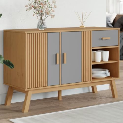 CKioict Sideboard Olden Grau und Braun kleiderschrank Schrank for Schlafzimmer Wohnzimmer 114x43x73,5 cm Massivholz Kiefer